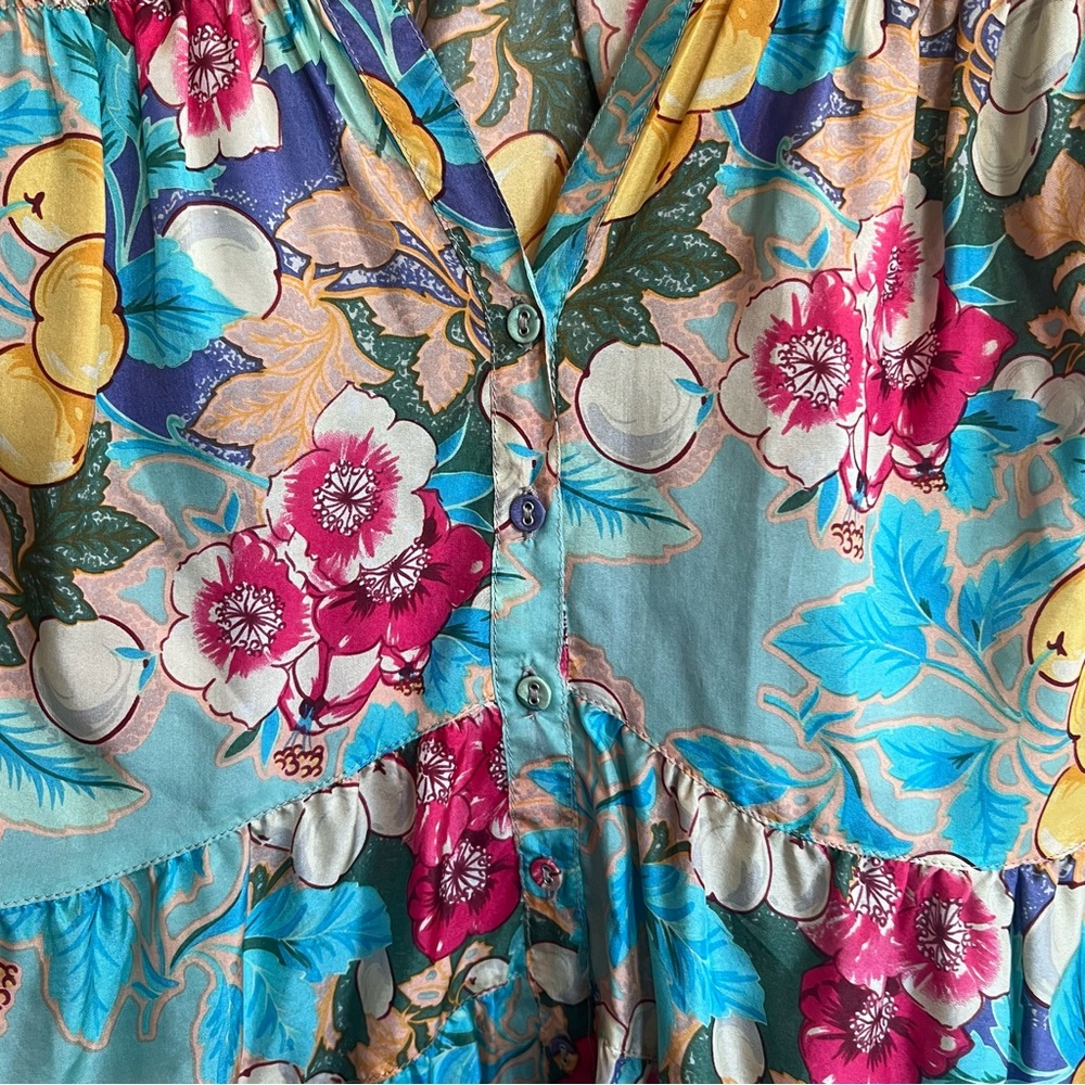 Sundance Printed Floral Silk Blouse Blue S‎ - Picture 3 of 6